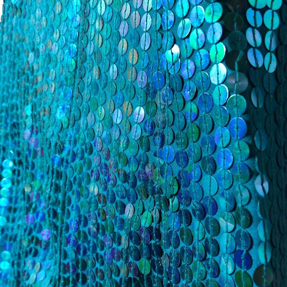 Vintage 90s Teal Sequin Mini Dress Concert Party Cocktail Sleeveless Mermaid - Picture 9 of 13